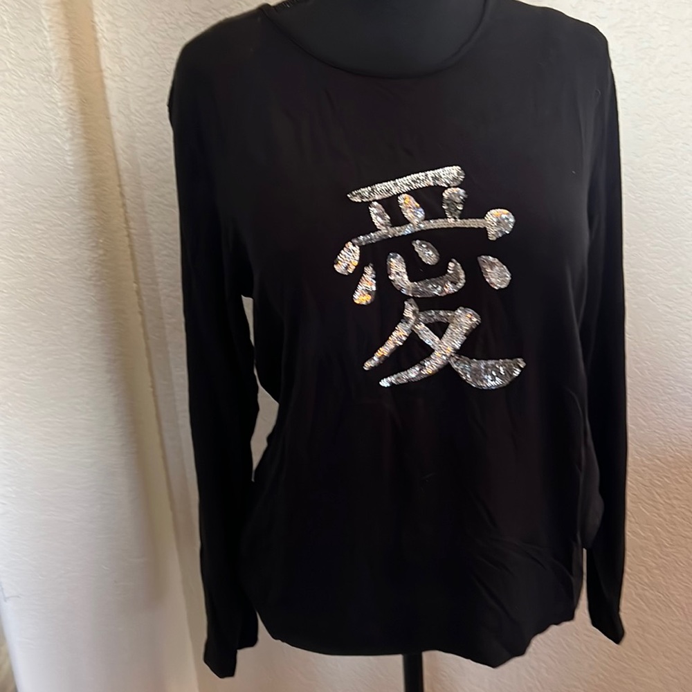 Chico’s Sequined long sleeve length Spandex blend t shirt, worn lightly